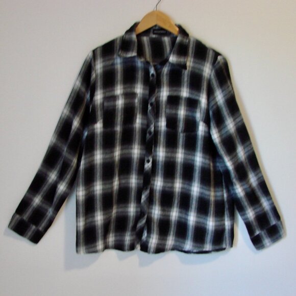 PrettyLittleThing Black and White Checked Oversized Shirt Dress Tunic Medium - Picture 5 of 13